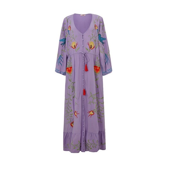 #99 New! 5 STAR Bohemian Kimono Embroidered Maxi Dress - Picture 6 of 7